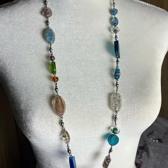 Women’s Multi-Color Beaded Necklace Set — Purple, Turquoise, Cream, Gold Accents - Picture 6 of 11